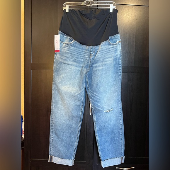 Isabel Maternity by Ingrid & Isabel Denim - Isabel Maternity cropped jeans. Full belly panel, raw hem cuffs, distressed. 12